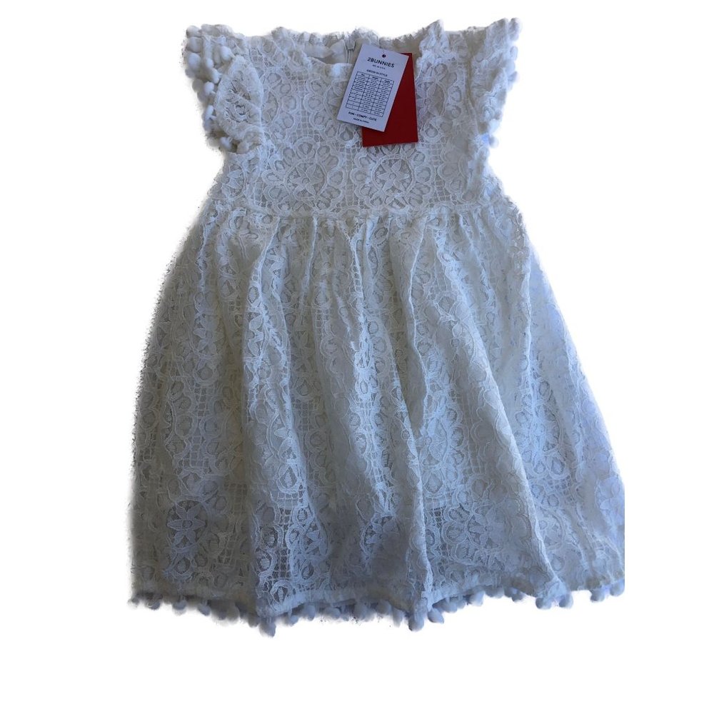 2 Bunnies Ivory Dress Vintage Sunflower Lace Design Cottagecore Size 3T - Picture 16 of 16